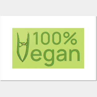 100% Vegan – string beans with cartoon faces Posters and Art